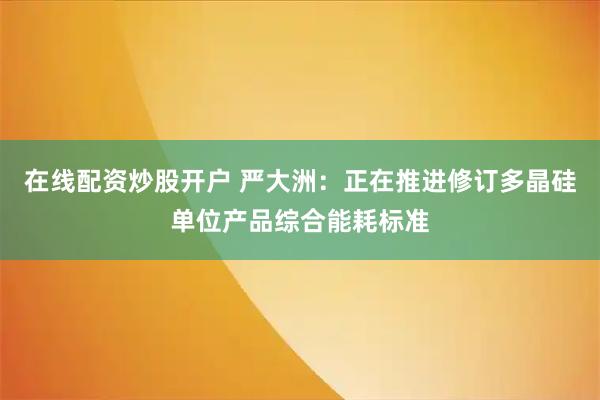 在线配资炒股开户 严大洲：正在推进修订多晶硅单位产品综合能耗标准